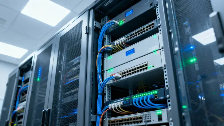 Technician racking a 1gbps unmetered dedicated server netherlands in a data center