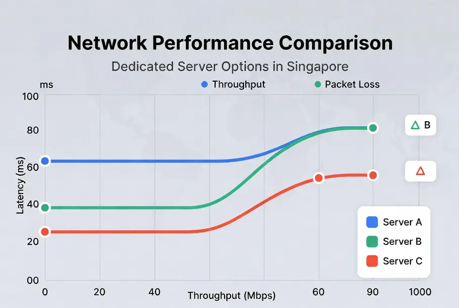 Comparative network performance chart for cheap dedicated server singapore options