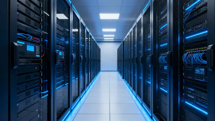 A rack of dedicated servers in a secure Tokyo data center, illustrating dedicated server hosting japan.