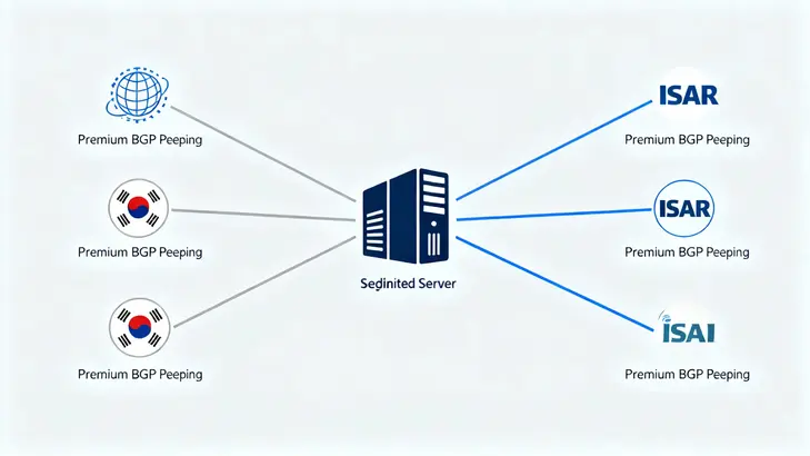 Dedicated Server South Korea: The Peering vs. Price Guide 1 A diagram showing premium BGP peering for a dedicated server south korea connecting to all major ISPs