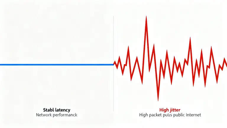 Shanghai to Japan Direct Connect: Why Ping Is Wrong for FinTech 1 A graph comparing stable low-latency network performance against a high-jitter, high-packet-loss public internet connection